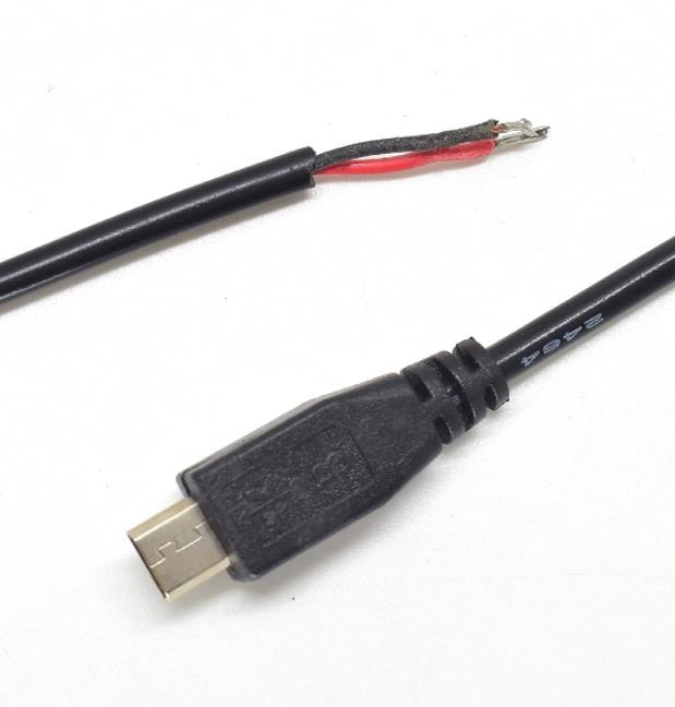 Micro USB Male Plug Cable 12inch 30cm 5V 3A 22AWG 2 Wires Power Pigtail