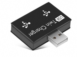 2-Port USB Hub Male to Dual USB Female Adapter for Laptops Desktops (Black)