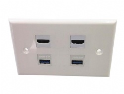4 Port Wall Plate with 2 Port USB 3.0/2 Port HDTV Keystone Female to Female Wall Plate