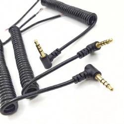 Black 90 degree spring 3.5mm male to open stereo auido cable