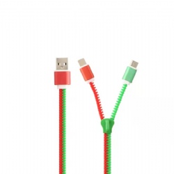 USB Cable, 2 in 1 Zipper Charger Charging Cord