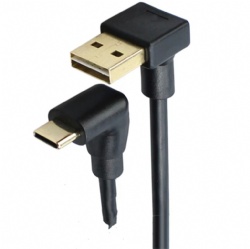 down angle USB C male to Down angle USB A male power charge data transfer cable 30cm black color