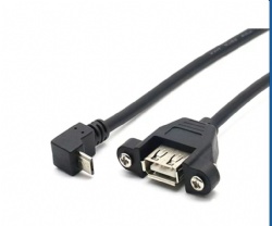 angle micro usb 5pin male to USB 2.0 A female with panel mount screw cable