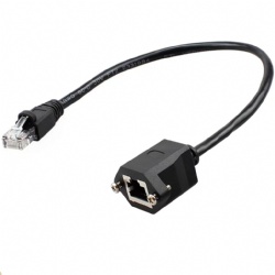 RJ45 Male to female extension panel mount screw cable 30cm black color