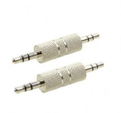 Metal Silver 3 Pole 3.5mm Stereo Jack to 3.5mm Stereo Jack Adapter