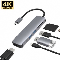 6 in 1 USB C to USB Adapter with 3 Ports USB 3.0, SD/TF Card Reader 1080 Adapter Multiport Dongle adapter