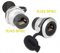 RJ45 8P8C Female to Female Recessed Panel Mount Connector CAT6A Shielded, Anti-loosening Gasket Dustproof Cover, for Instrument Panel