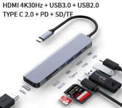 SB-C Hub (7-in-1) with 4K HDMI, 100W Power Delivery, USB-C and 2 USB-A 5 Gbps Data Ports, microSD and SD Card Reader, for MacBook Air