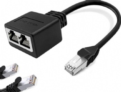 1 Male to 2 Female Network Adapter RJ45 LAN Ethernet Socket Connector Adapter for Super Cat5/Cat5e/Cat6 LAN Ethernet Cable Splitter - Black