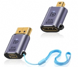 8K Mini DP to DP Adapter and DP to Mini DP Adapter Male to Female Displayport Adapter with LED Light Support 8K@60Hz UHD Video
