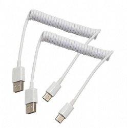 USB C to USB A 2.0 3ft Fast Charging Sync Coiled Cord for Type-C Devices (White)