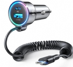 USB C 60W Super Fast Car Charger PD& QC3.0 with 5ft 30W Type C Coiled Cable, Car Phone Charger Adapter