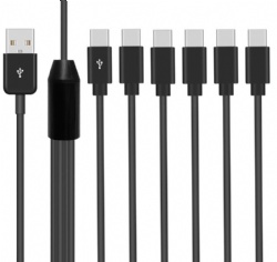 6 in 1 USB 2.0 Type A Male to 6 Type-c Male Charger Cable with 3A Fast Charge for Android, Samsung, Tablet, 1.5ft