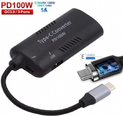 DC Power 5.5x2.5/2.1mm Input to 100W Dual Type C USB-C and Type-A Output PD Emulator Trigger Charge CableCharge Cable