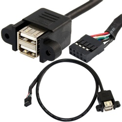 2xUSB 2.0 A female panel mount to 10 Pin header motherboard cable adapter 30cm black color