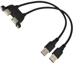 Double USB 2.0 A male to Double USB 2.0 A female with panel mount screw cable