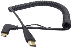 Right Angled Mini-HDMI Male to HDMI Male Gold Plated Converter Adapter Coiled Spiral Cable