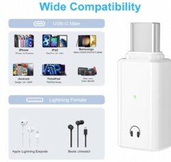 USB C Male to Lighting Female Connector Headphone Adapter for Phone 16/15 Pad Pro Air MacBook, Galaxy S24 S23 and More Type C Devices
