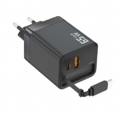 67W GaN USB Charger with Retractable Type-C Cable Fast Charging PD QC3.0 Compatible 100W Output Power iPhone Phone Tablet Laptop