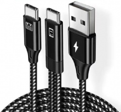 Cotton Braid USB C Male to USB C Male/USB 2.0 a Male Splitter Power Charge Cable 1.5m CABLETOLINK