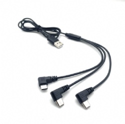 1.5M USB 2.0 A male to 3*USB C male 90 degree Power charge cable