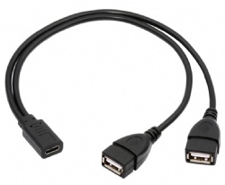 Type-C USB-C Female DC 5V to Dual USB 2.0 Standard Type-A Female Splitter Extension Charge Cable