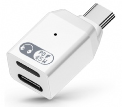 USB C Splitter for iPhone Wired Headphones Earbuds, 2-in-1 USB Type C Adapter with PD 45W Fast Charging for iPhone 16/15 Series, iPad Air/Pro and More Type C Device