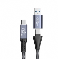 2 in 1 PD240W 40Gbps data transfer USB A/USB C to USB C power charge data transfer video support cabl