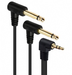 90 Degree 1/8 TRS Stereo Male to Dual 1/4 Mono TS Male Right Angle Y Audio Cable (1.8M/6 Feet)