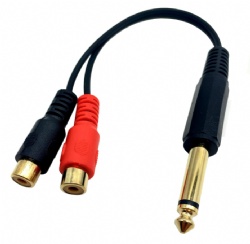 Gold Plated 6.35mm 1/4 inch Mono TS Male to 2 Dual RCA Female Plug Y Splitter Adapter Cable - 8 Inch