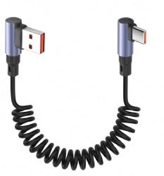 90 Degree Coiled USB A to USB C Cable 3.2FT 6A/65W Fast Charging & Data Transfer Retractable Right Angle USB Type C Short Cable for Phone,PC,Android Auto (USB A Side Angle)