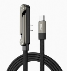 240W Braided Fast Charge Cable with Built-in Phone Stand T-Shaped Foldable Durable USB-C Cord 90 Degree USB C Cable Right Angle Multi-Functional Charger Cord, Black, 4.9FT