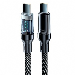 120W Transparent Digital Display Fast Charging Cable, Type-C to Type-C Nylon Braided Data Cable with Smart Chip, 480Mbps Data Transfer, Compatible with iPhone 16, Huawei, Xiaomi, Samsung and More