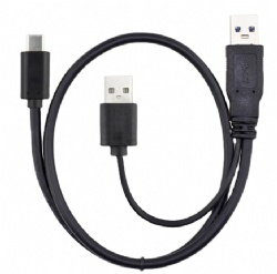 Dual USB A Male to USB 3.1 Type-C Cable with Dual Power Supply & Auxiliary Power for Phone, Tablet, Hard Drive, Printer, Camera