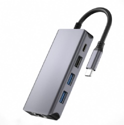 8 in 1 USB C Docking Station, Type-C Hub Multiport Adapter with 100W PD Charging, 4K@30Hz HDMI, Gigabit Ethernet, 2x USB 3.0, USB 2.0, SD/TF Card Reader, Aluminum Portable Dock for Laptop, MacBook, Type-C Devices