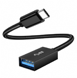 USB3.2 Type-C to USB-A Female OTG Cable, 10Gbps High-Speed Data Transfer, 15W(5V/3A) Charging, Braided PP Yarn, Matte Black Aluminum Shell, Gold-Plated Connectors, 0.2M Short Cord for Phones, Laptops, U Disks, Mobile Hard Drives