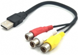 USB 2.0 A Male to 3 RCA Female Splitter Audio Video AV Composite Adapter Cord Cable