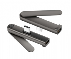 240W Max USB C Right Angle Adapter with Foldable Phone Stand, 90 Degree Type C Charging & Data Transfer Adapter, Space Gray, for Gaming, Streaming, Charging While Using Phone