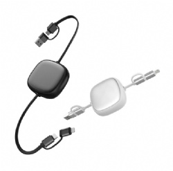 66W Retractable 2-in-1 Charging Cable, USB-A/USB-C to USB-C/Lightning, 120cm Fast Charge & Data Sync Cord for iPhone, Android, iPad