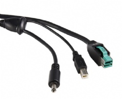 Powered USB 12V Cable, 3-in-1 POS Barcode Scanner Cable with USB-B & DC Barrel Plug, Compatible with Zebra Symbol Honeywell POS Printer Terminal, 2M/6.6FT (Custom Length Available)