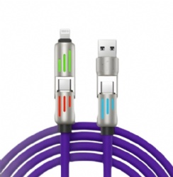  4-in-1 240W Fast Charging Cable, 2-in-2 Multi Charger Cord with LED Breathing Light, Liquid Silicone & Zinc Alloy USB C/A to Lightning/Type C Charging Cable, 1.2M, 5A High Speed Data Sync for iPhone, Android, Laptops 