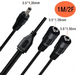 3.5mm x 1.35mm DC Power Splitter Cable, 1 Male to 2 Female Y-Adapter Cord for CCTV IP Cameras, Baby Monitors & LED Lights (14in/35cm, Black)