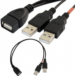 30cm USB 2.0 a Power Enhancer Y 1 Female to 2 Male Data Charge Cable Extension Cord