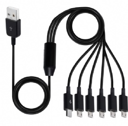 6-in-1 Multi Micro USB Charging Cable, USB A to 6-Way Micro USB Splitter Cord, Multi-Port Charger Lead for Multiple Android Phones, Bluetooth Headphones, Power Banks, and In-Car Gear (0.5m/1.5m).