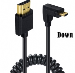 4K Micro HDMI to HDMI Coiled Cable, Ultra-Slim 3.2mm Right Angle High-Speed 2.0 Adapter, 90 Degree Stretchable Cord for Camera, Gimbal, Tablet & Laptop to Monitor/TV, Portable EDC Design (1.2m/1.8m/2.5m)