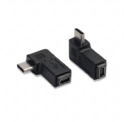90-Degree Right Angle USB C to Mini USB Adapter, Mini 5-Pin Female to Type-C Male Connector, 3A Fast Charging & Data Sync Converter for iPad Pro, MacBook, Samsung and Digital Cameras