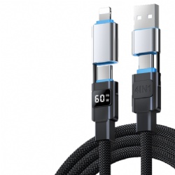 Wholesale PD 100W Digital Display 4-in-1 Multi Charging Cable 2-in-2 Zinc Alloy Nylon Braided Quick Charge LED Power Monitor Data Cable for iPhone Xiaomi Laptop