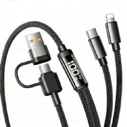 2-in-2 PD Fast Charging Cable, Nylon Braided Cord with LED Digital Power Display, Dual Output Universal Charger Cable Compatible with iPhone, Huawei & All Smartphones