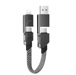 4-in-1 Keychain USB C Cable, Magnetic Zinc Alloy Portable Travel Charging Cord (5-inch), Universal Fast Charger for iPhone 16 15 14 Pro Max, MacBook, iPad, Samsung, Pixel