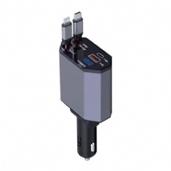 4 in 1 Retractable Car Charger 120W PD Fast Charging Car Cigarette Lighter Charger with Built-in Lightning & Type C Cabl